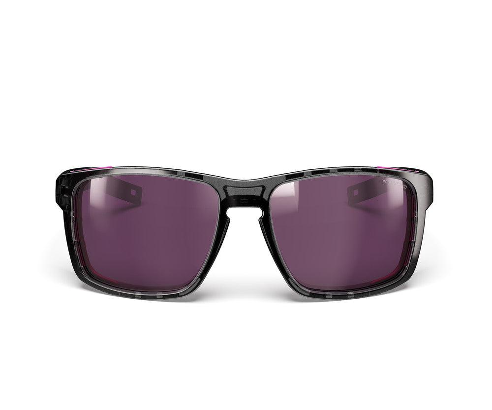 Julbo Shield M Sportbrille – Grau / Neonpink – Spectron HD 3 Polarized – Seitenansicht