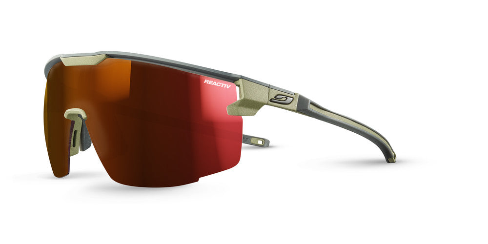 Julbo Ultimate Sportbrille – Dunkelgrau / Grün Army – REACTIV 0-3 High Contrast – Frontansicht