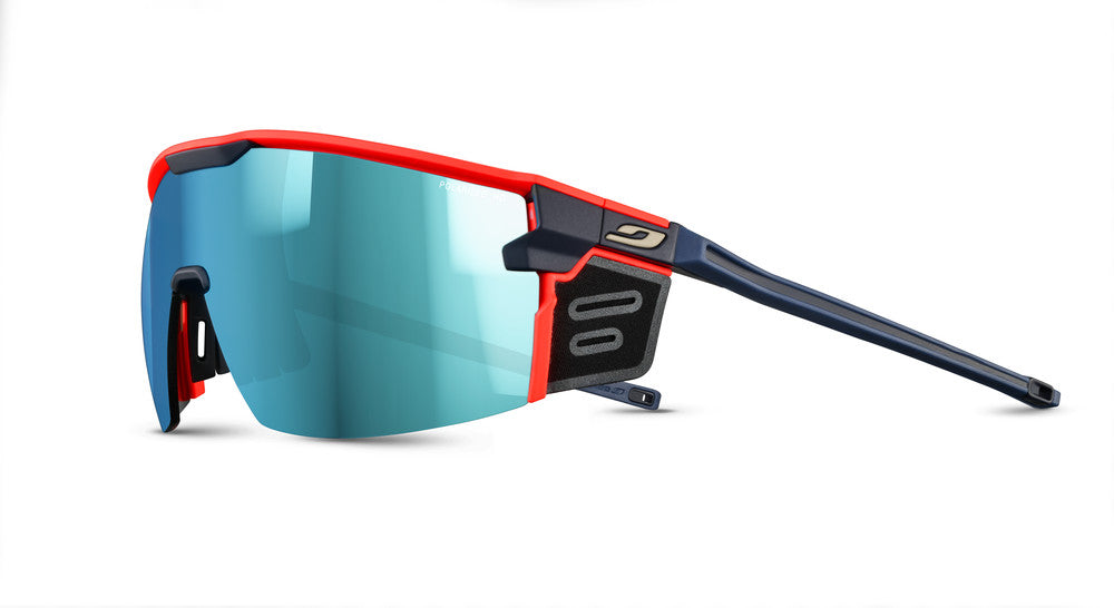 Julbo Ultimate Cover Ocean Master Sportbrille – Dunkelblau / Neonorange – Spectron HD 4 Polarized – Frontansicht