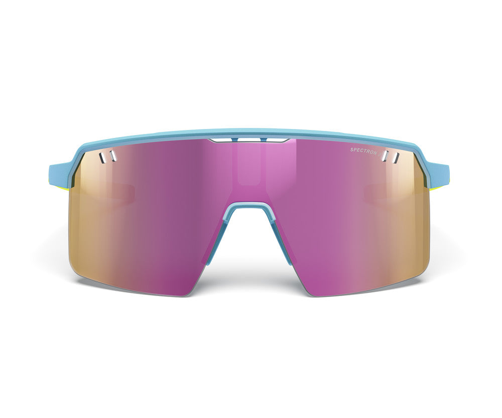 Julbo Intensity Junior Kinder-Sportbrille – Hellblau / Neongelb / Rosa – Spectron 3 – Detailansicht