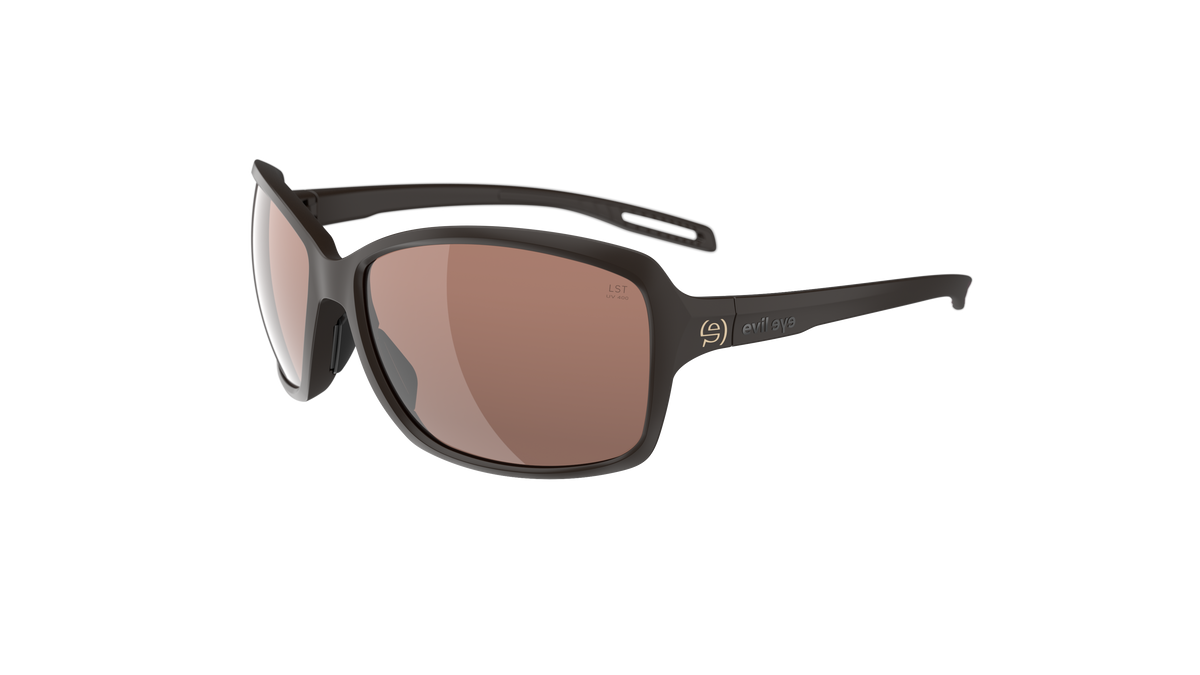 evil eye basou E018 Sportbrille – 6000 dark brown matt – LST® contrast silver M – Seitenansicht