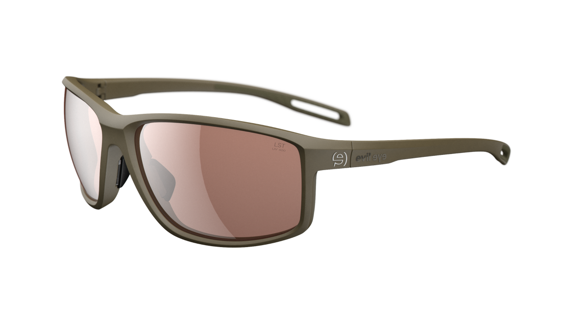 evil eye stoked E022 Sportbrille – 6000 khaki matt – LST® contrast silver M – Seitenansicht