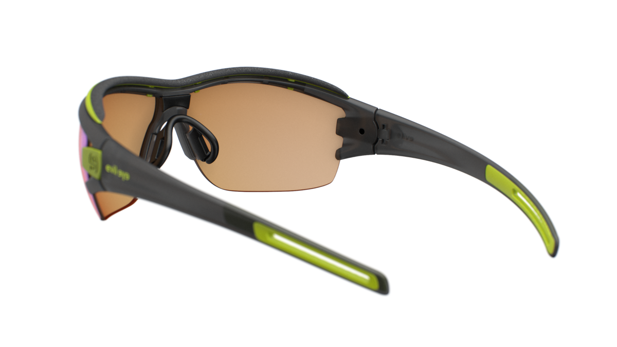 evil eye trace ng pro Sportbrille – dark grey transparent matt – LST® VARiO blue-green M – Rückansicht
