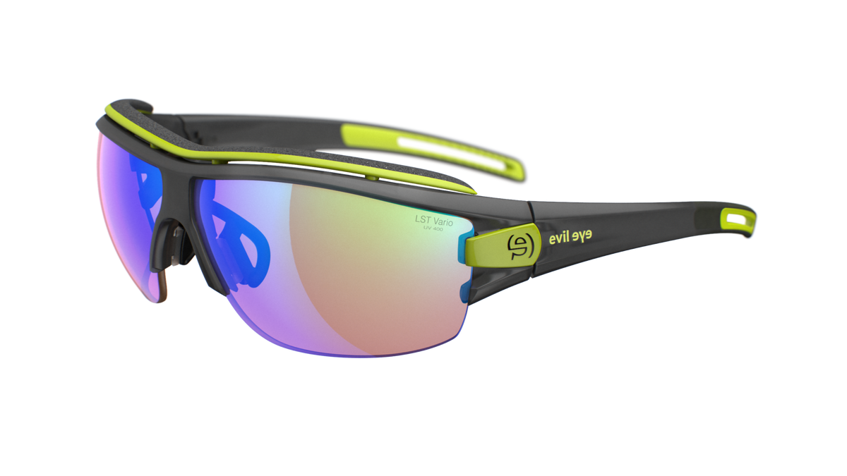 evil eye trace ng pro Sportbrille – dark grey transparent matt – LST® VARiO blue-green M – Seitenansicht