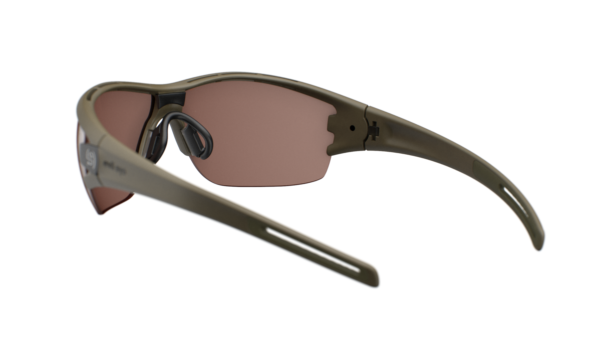 evil eye trace ng E031 Sportbrille – 6000 khaki matt – LST® contrast silver M – Rückansicht