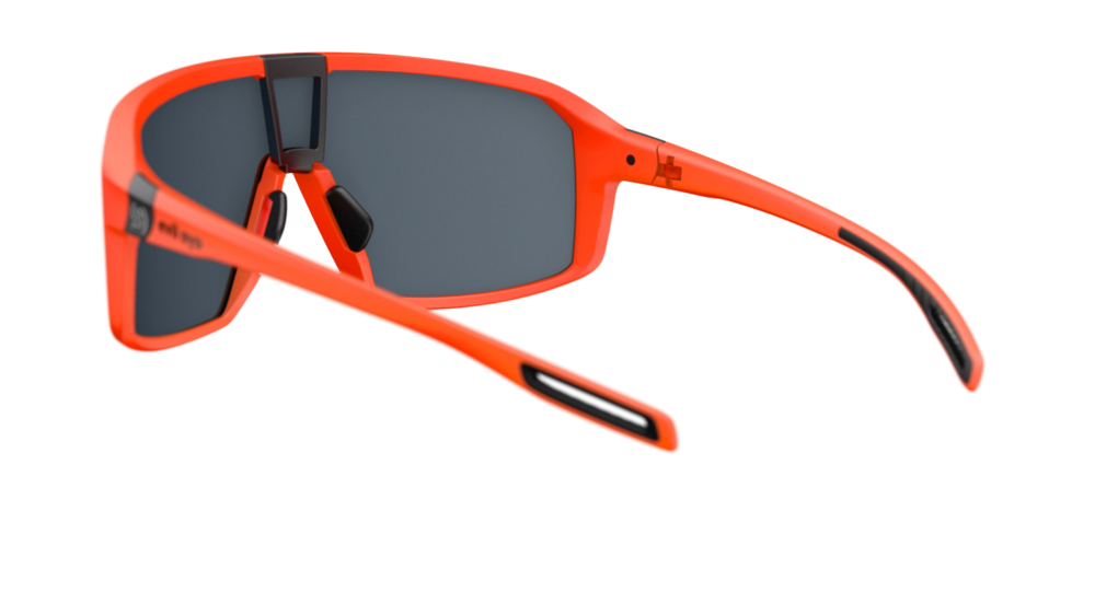 evil eye roadsense Sportbrille – neon orange matt – LST® grey silver M – Rückansicht