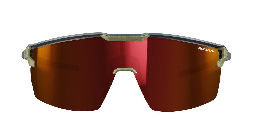 Julbo Ultimate Sportbrille – Dunkelgrau / Grün Army – REACTIV 0-3 High Contrast – Detailansicht