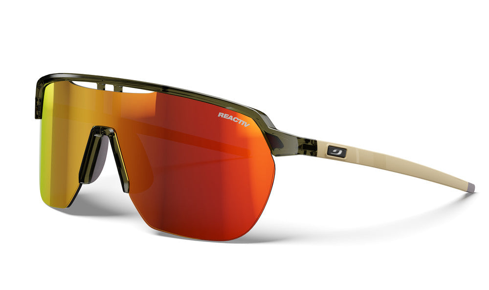 Julbo Frequency Sportbrille – Grün Army / Beige Matt – REACTIV 1-3 Light Amplifier – Frontansicht