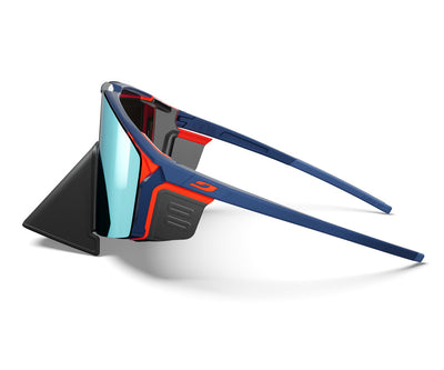 Julbo Edge Cover Ocean Master Sportbrille – Dunkelblau / Neonorange – Spectron HD 4 Polarized – Detailansicht