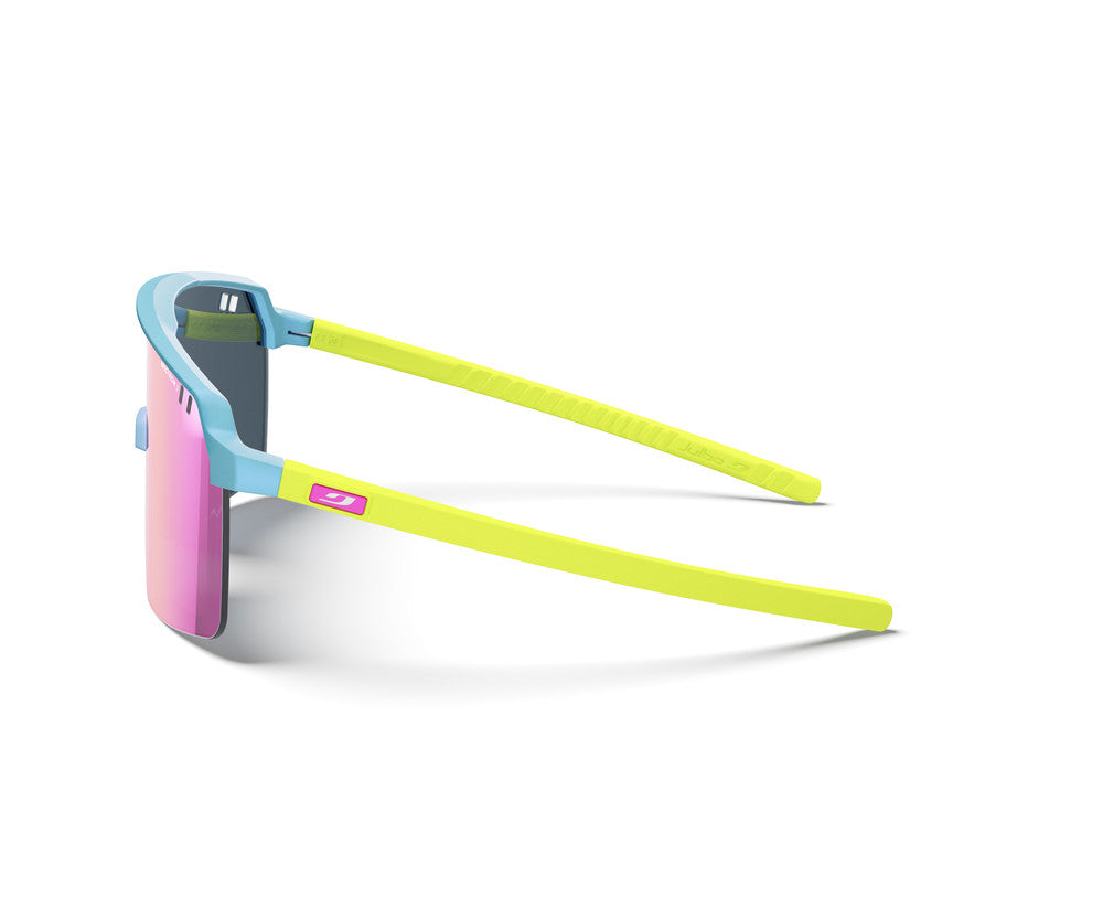 Julbo Intensity Junior Kinder-Sportbrille – Hellblau / Neongelb / Rosa – Spectron 3 – Seitenansicht