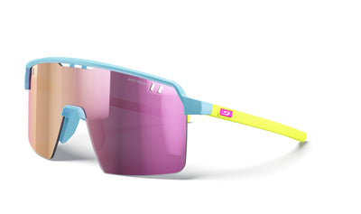Julbo Intensity Junior Kinder-Sportbrille – Hellblau / Neongelb / Rosa – Spectron 3 – Frontansicht
