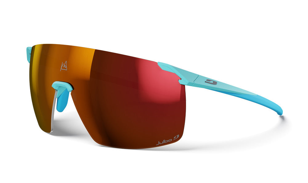 Julbo Faster L Kilian Jornet Sportbrille – Hellblau Glacier – REACTIV 0-3 High Contrast – Frontansicht